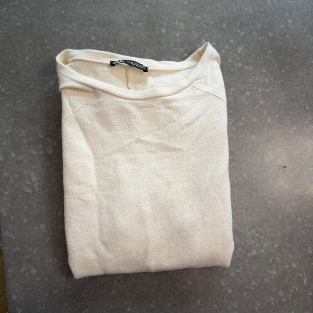 ZARA Cream Textured Short Sleeve Sweatshirt – Size Medium - Picture 3 of 11